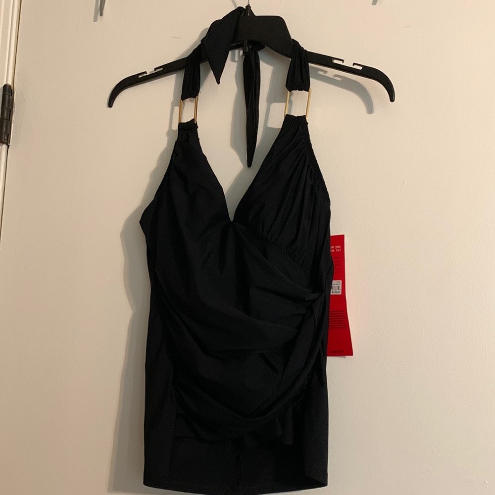 SPANX - Black Ruched Halter Tankini Top